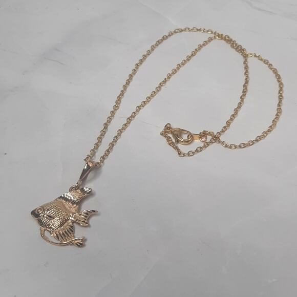 Gold Tone Angel Fish Pendant Necklace - Picture 1 of 5